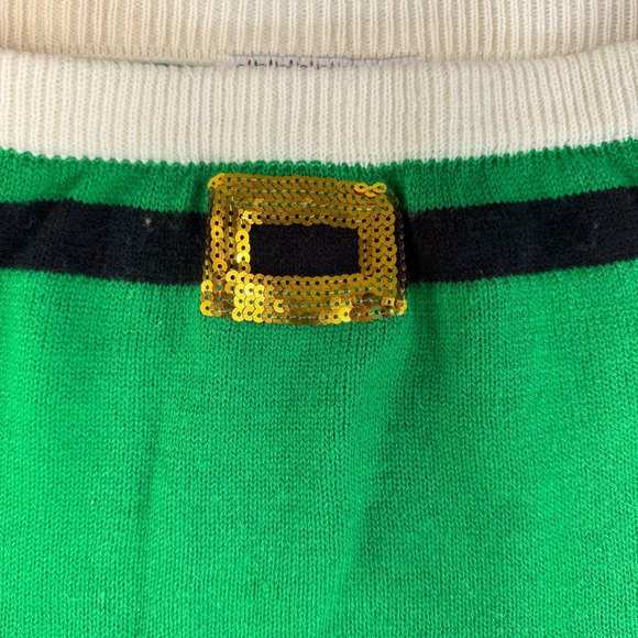 Christmas Elf Skirt Green White Striped Sequin Belt Jingle Bells Knit XL - Picture 3 of 9